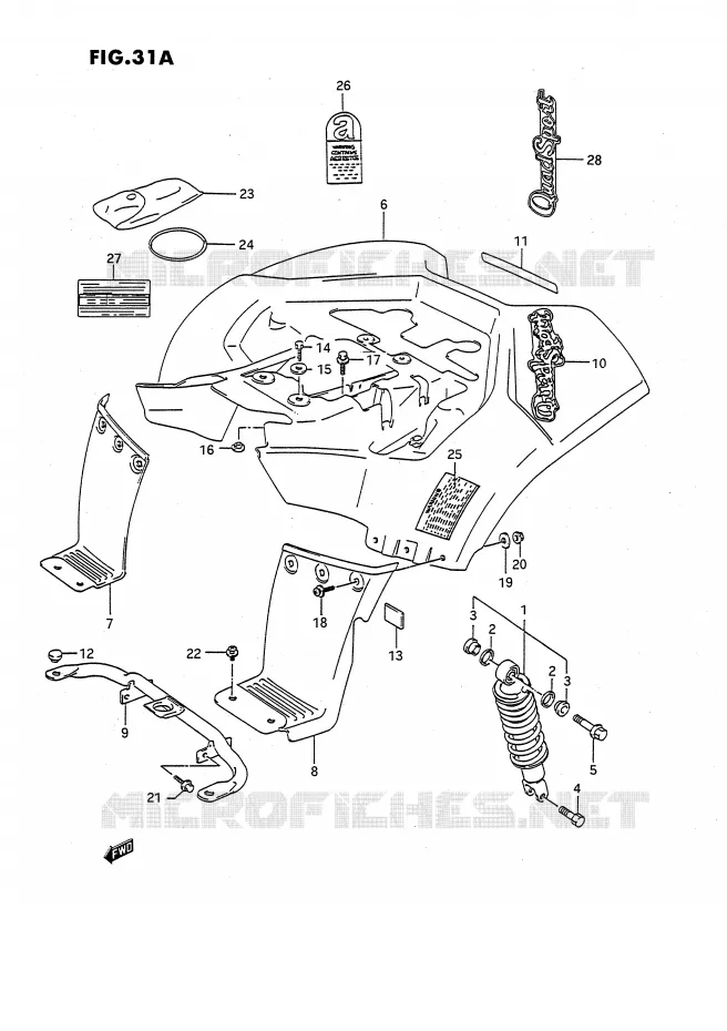 GARDE BOUE ARRIERE (MODELE M/N/P/R/S) Suzuki QUAD 80 QUADSPORT 1992  LT80N(P1)