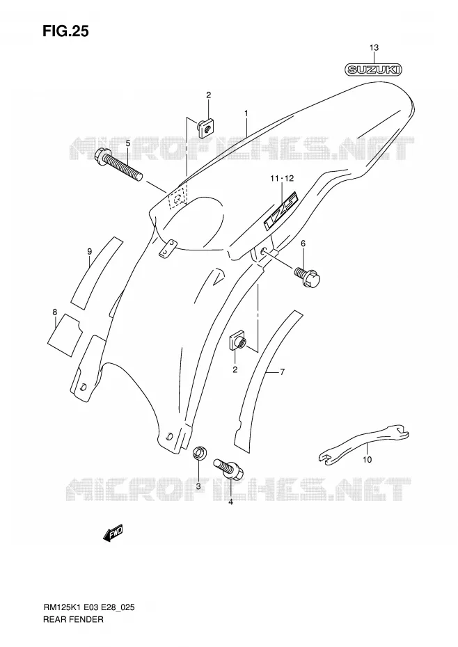 GARDE BOUE ARRIERE Suzuki MOTO 125 RM 2004  RM125K4(E3/E28)