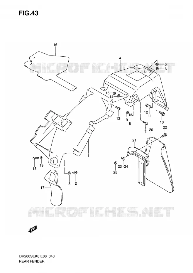GARDE BOUE ARRIERE Suzuki MOTO 200 DR 2010  DR200SEL0(E6)