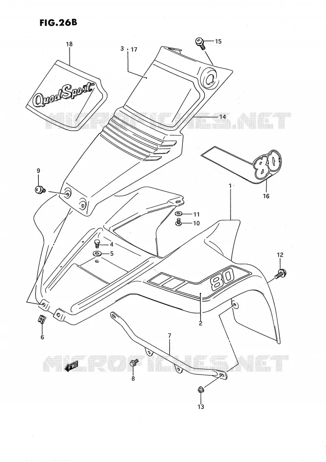 GARDE BOUE AVANT (MODELE M/N/P/R) Suzuki QUAD 80 QUADSPORT 1993  LT80P(P3)