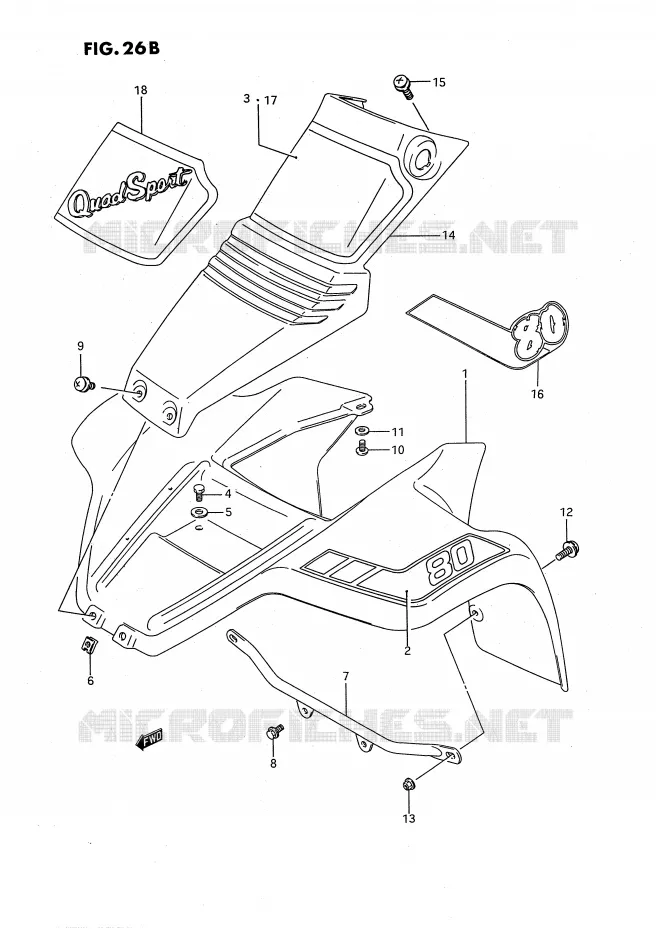 GARDE BOUE AVANT (MODELE M/N/P/R) Suzuki QUAD 80 QUADSPORT 1995  LT80S(P28)