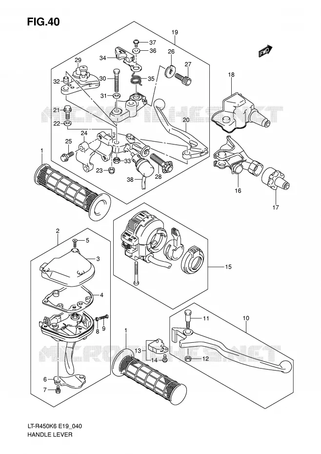 LEVIERS - POIGNEES (MODEL K6/K7/K8) Suzuki QUAD 450 QUADRACER 2010  LT-R450ZL0(E19)