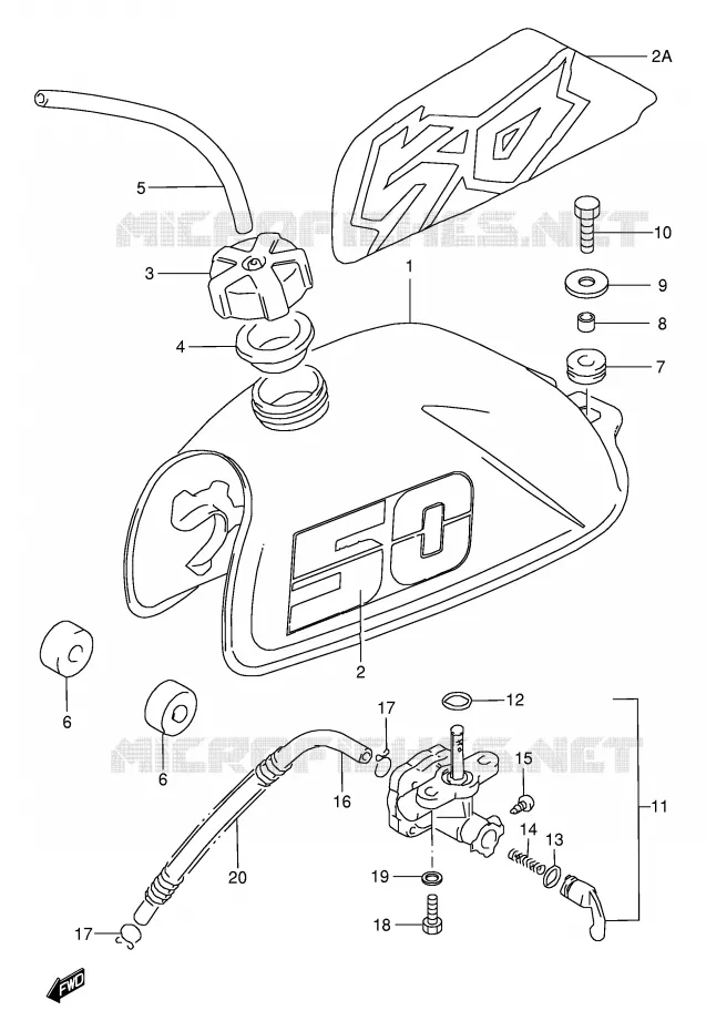 RESERVOIR D'ESSENCE (MODELE L/X/Y) Suzuki QUAD 50 MINIQUAD-SPORT 1990  LT50L(P1)