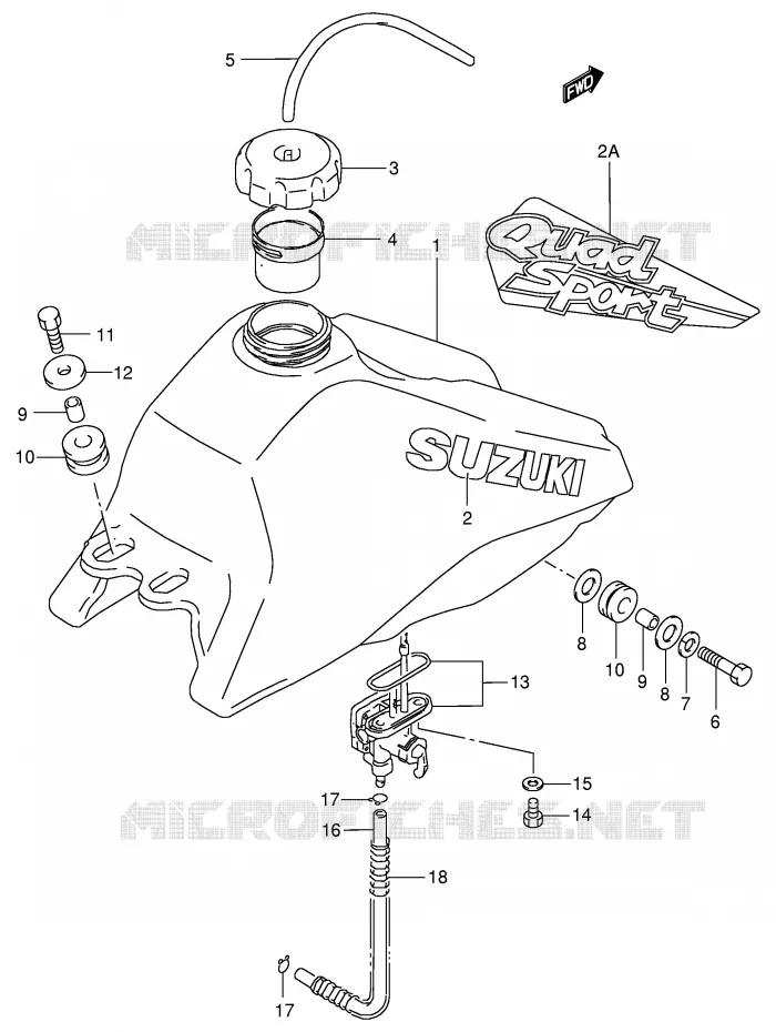 RESERVOIR D'ESSENCE (MODELE T/V/W/X/Y) Suzuki QUAD 80 QUADSPORT 2001  LT80K1(P3/P28)