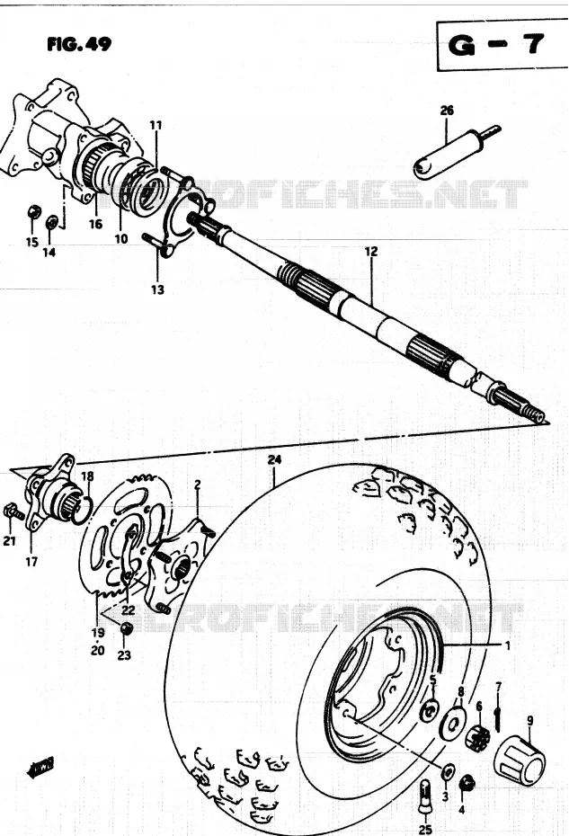 ROUE ARRIERE (LEFT) Suzuki QUAD 250 QUADRUNNER 1985  LT250EF(F/2/G)