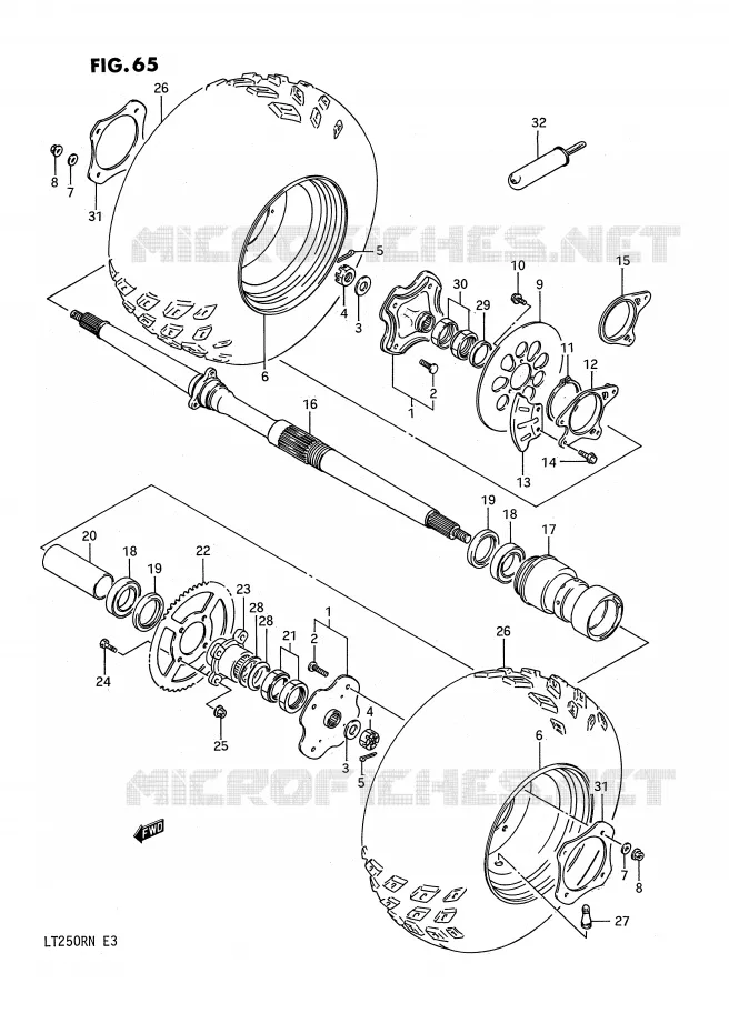 ROUE ARRIERE (MODELE F/G) Suzuki QUAD 250 QUADRACER 1991  LT250RM(E3)