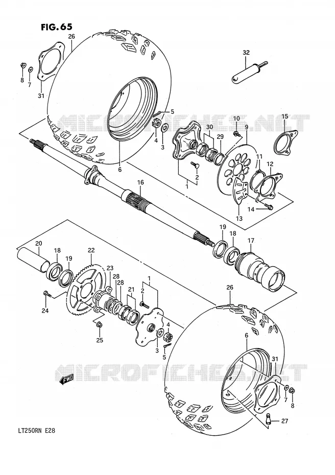 ROUE ARRIERE (MODELE F/G) Suzuki QUAD 250 QUADRACER 1992  LT250RN(E28)