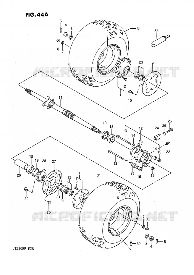 ROUE ARRIERE (MODELE J/K) Suzuki QUAD 230 QUADSPORT 1991  LT230EM(E28)