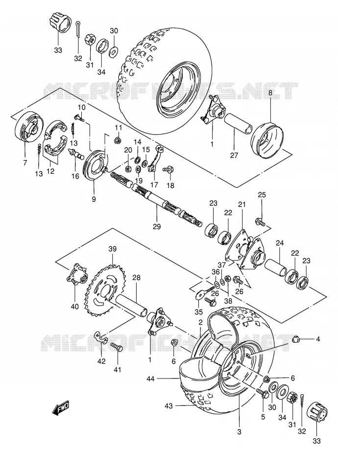 ROUE ARRIERE (MODELE L) Suzuki QUAD 50 MINIQUAD-SPORT 1999  LT50X(P1)