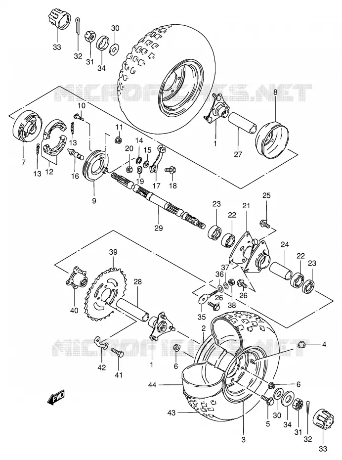 ROUE ARRIERE (MODELE X/Y/K1/K2) Suzuki QUAD 50 MINIQUAD-SPORT 2002  LT50K2(P1)