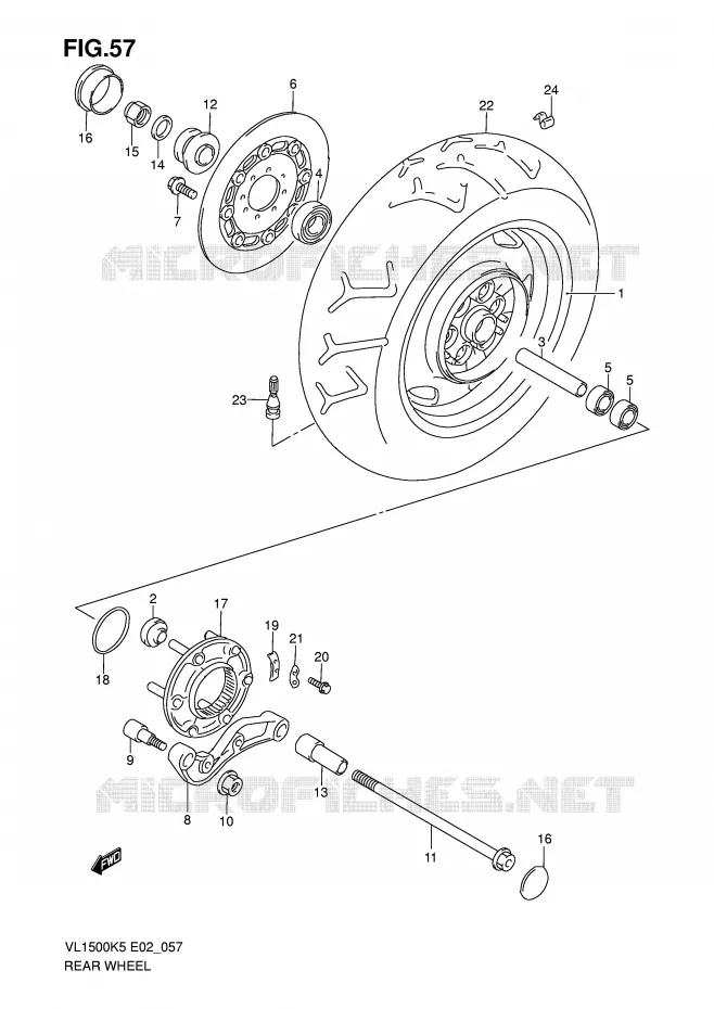 ROUE ARRIERE Suzuki MOTO 1500 INTRUDER 2007  VL1500K7(E2)