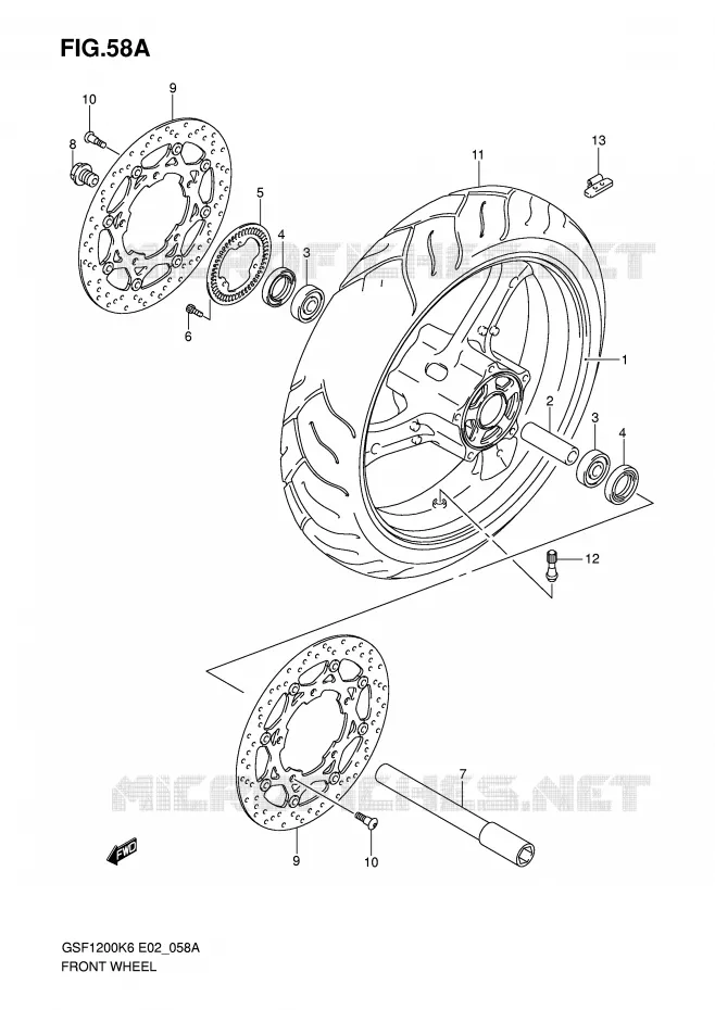 ROUE AVANT (GSF1200AK6/SAK6) Suzuki MOTO 1200 BANDIT 2006  GSF1200K6(E2)