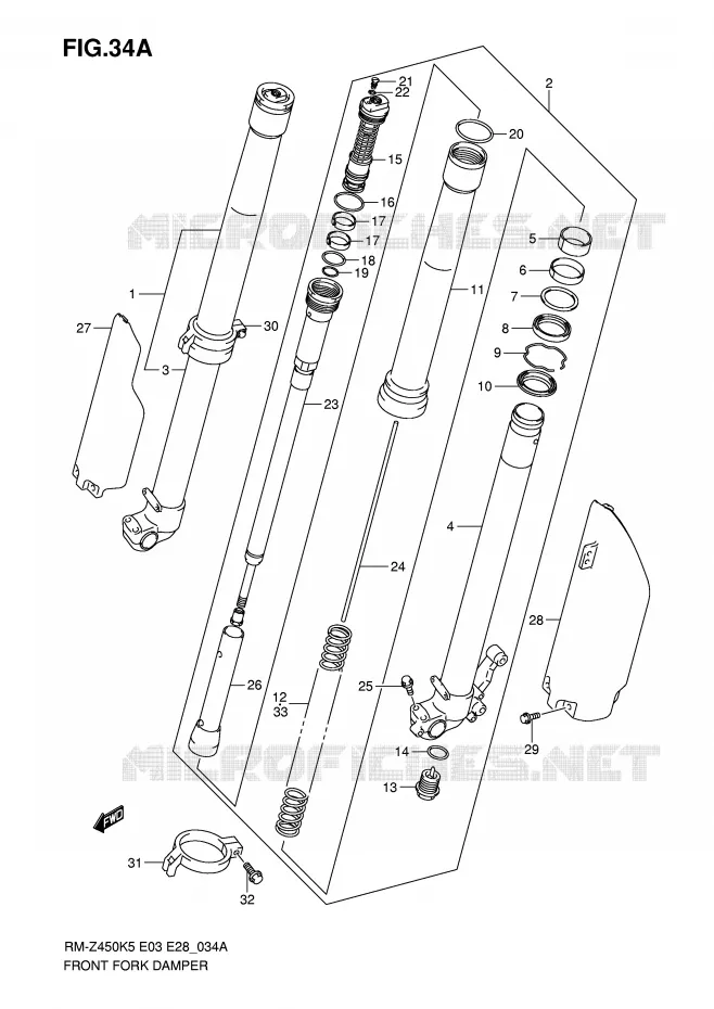 AMORTISSEUR AVANT (MODELE K6) Suzuki MOTO 450 RM-Z 2006  RM-Z450K6(E3/E28)