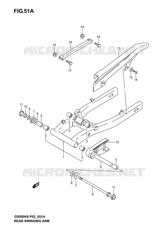 BRAS OSCILLANT ARRIERE (MODELE K4/K5/K6) Suzuki MOTO 500 GS-F 2006  GS500FUK6(P19)