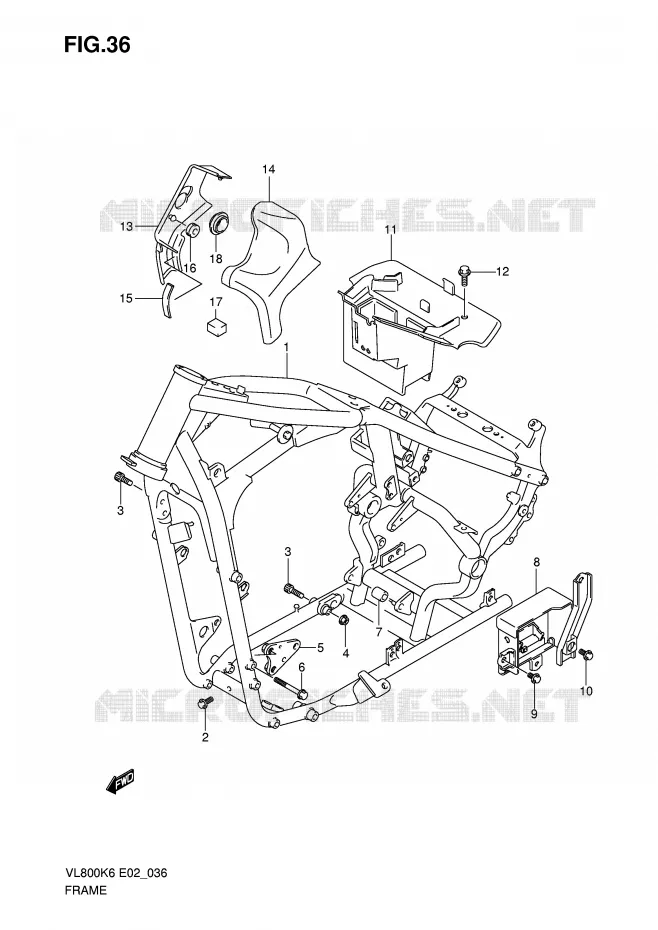 CADRE (MODEL K6/K7/K8) Suzuki MOTO 800 VOLUSIA 2007  VL800CUEK7(E2)