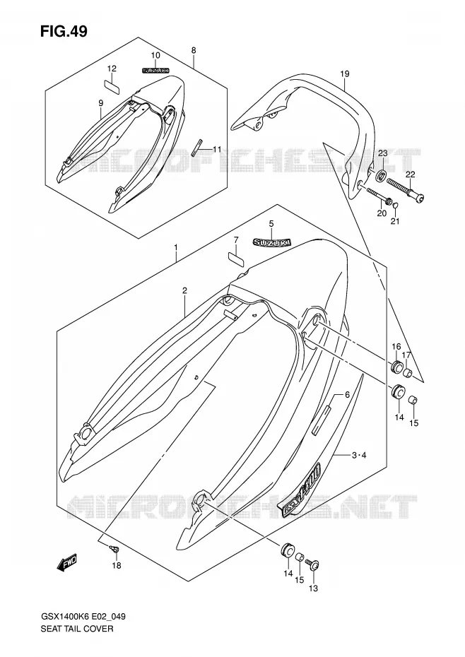 CARENAGE ARRIERE - CAPOT DE SELLE (MODELE K6) Suzuki MOTO 1400 GSX 2006  GSX1400K6(E2)