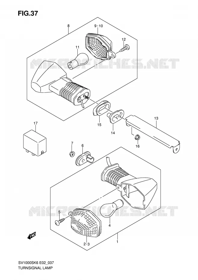 CLIGNOTANTS (SV1000/U1/U2) Suzuki MOTO 1000 SV 2007  SV1000K7(E2)