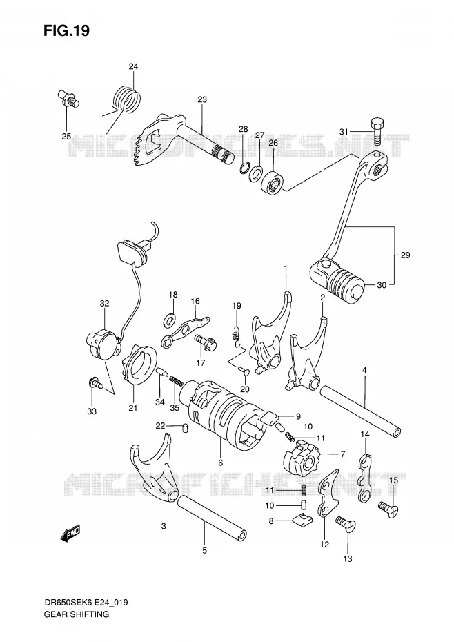 ENSEMBLE DE SELECTION DE VITESSES Suzuki MOTO 650 DR 2006  DR650SEK6(E24)