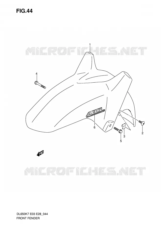 GARDE BOUE AVANT (MODEL K7) Suzuki MOTO 650 V-STROM 2007  DL650AK7(E3/E28)