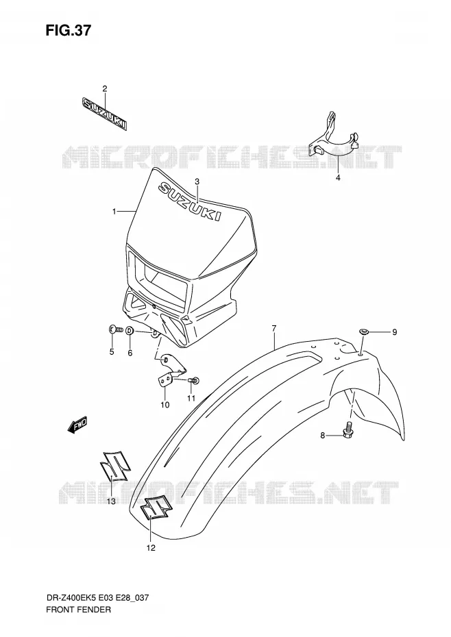 GARDE BOUE AVANT Suzuki MOTO 400 DR-Z 2005  DR-Z400EK5(E3/E28)