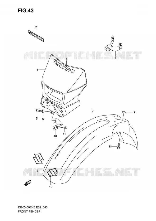 GARDE BOUE AVANT Suzuki MOTO 400 DR-Z 2006  DR-Z400EK6(E1)