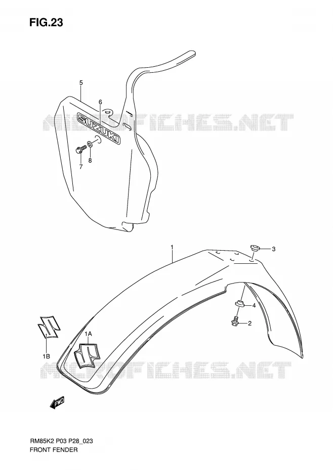 GARDE BOUE AVANT Suzuki MOTO 85 RM 2003  RM85LK3(P3/P28)