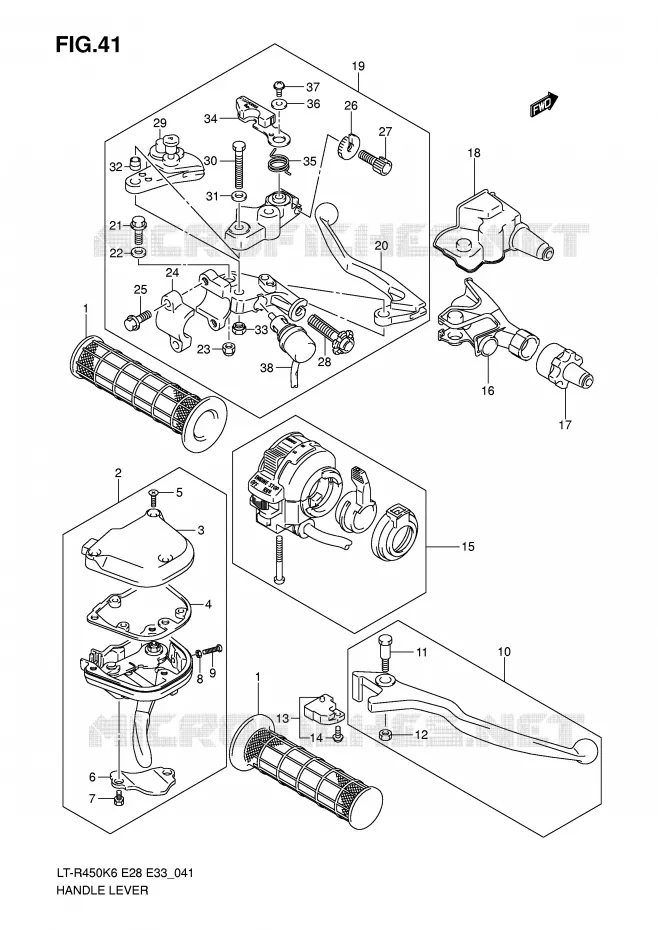 LEVIERS - POIGNEES (MODEL K6/K7/K8) Suzuki QUAD 450 QUADRACER 2009  LT-R450ZK9(E28/E33)