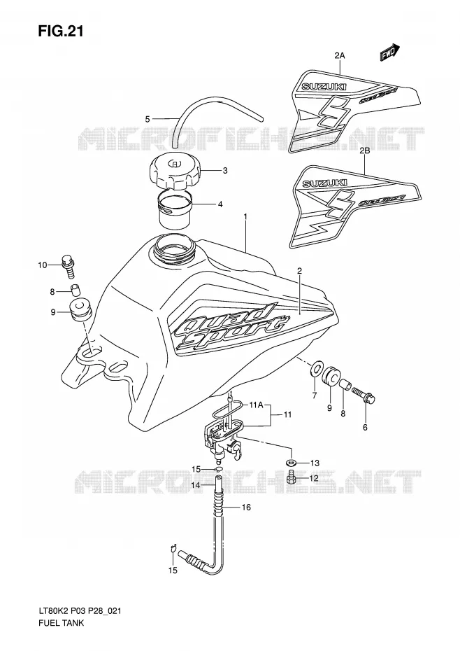 RESERVOIR D'ESSENCE (MODELE K2/K3/K4) Suzuki QUAD 80 QUADSPORT 2002  LT80K2(P3/P28)