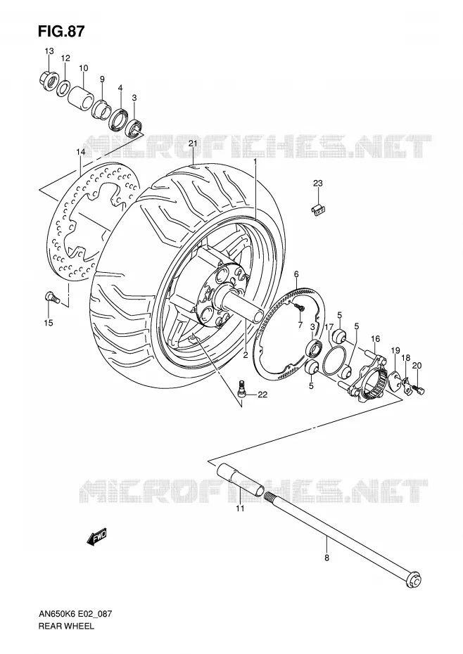 ROUE ARRIERE (AN650AK6) Suzuki SCOOTER 650 BURGMAN 2006  AN650K6(E2)