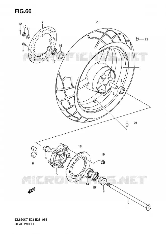 ROUE ARRIERE (DL650K7/K8/K9/L0) Suzuki MOTO 650 V-STROM 2008  DL650AK8(E3/E28)