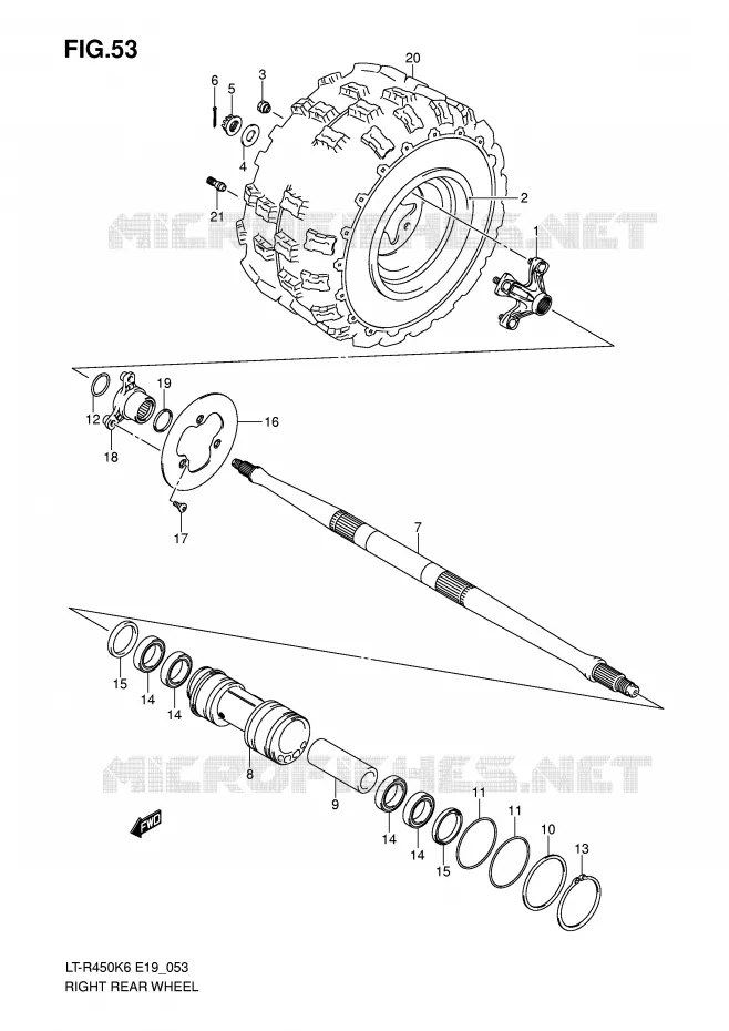 ROUE ARRIERE DROITE (MODEL K6/K7) Suzuki QUAD 450 QUADRACER 2006  LT-R450K6(E19)
