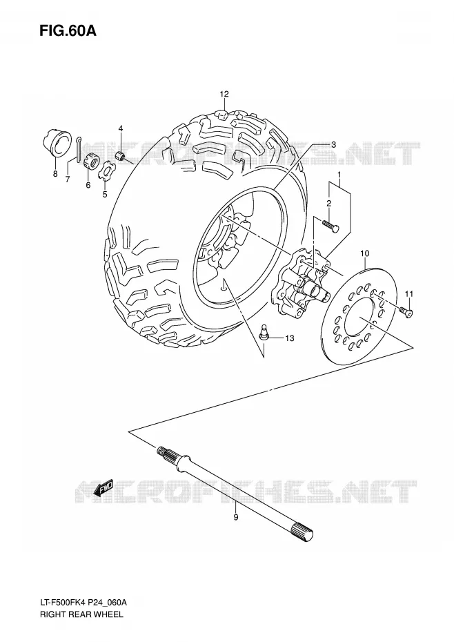 ROUE ARRIERE DROITE (MODEL K6/K7) Suzuki QUAD 500 VINSON 2006  LT-F500FK6(P24)