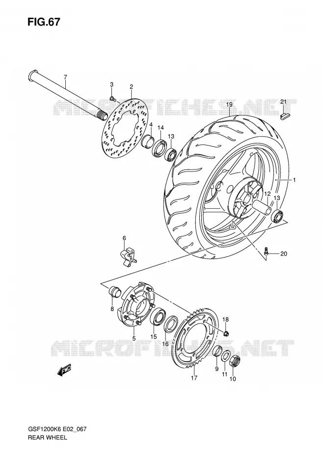 ROUE ARRIERE (GSF1200K6/SK6) Suzuki MOTO 1200 BANDIT-S 2006  GSF1200SK6(E2)