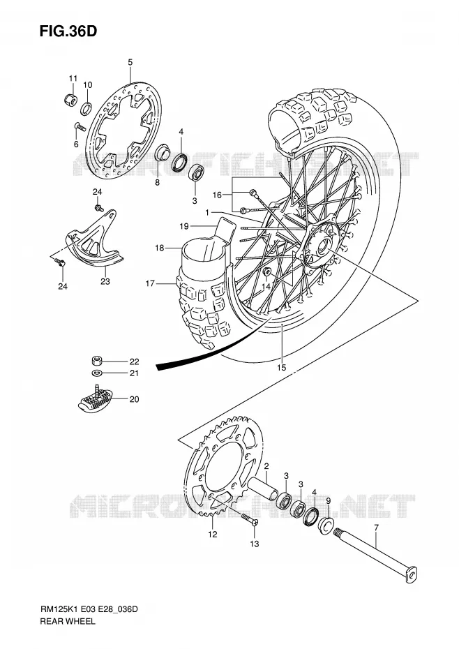 ROUE ARRIERE (MODELE K6) Suzuki MOTO 125 RM 2004  RM125K4