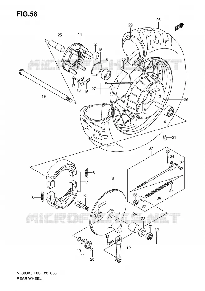 ROUE ARRIERE (VL800K6/TK6/K7/TK7/K8/TK8/K9/TK9/L0/TL0) Suzuki MOTO 800 VOLUSIA 2007  VL800K7(E3/E28)