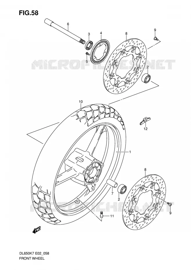 ROUE AVANT (DL650AK7/AK8/AK9/AL0/AUEL0) Suzuki MOTO 650 V-STROM 2009  DL650UEK9(E2)