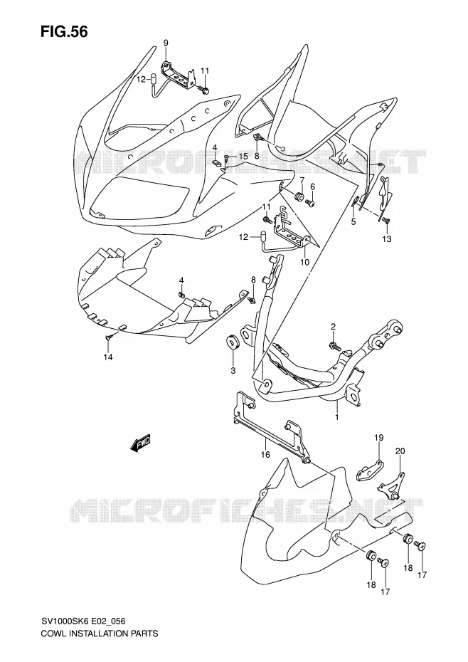 SUPPORTS / FIXATIONS CARENAGES (SV1000S/S1/S2) Suzuki MOTO 1000 SV 2006  SV1000S1K6(E2)