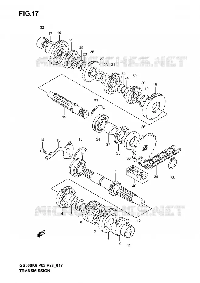 TRANSMISSION Suzuki MOTO 500 GS-E 2003  GS500K3(P3)