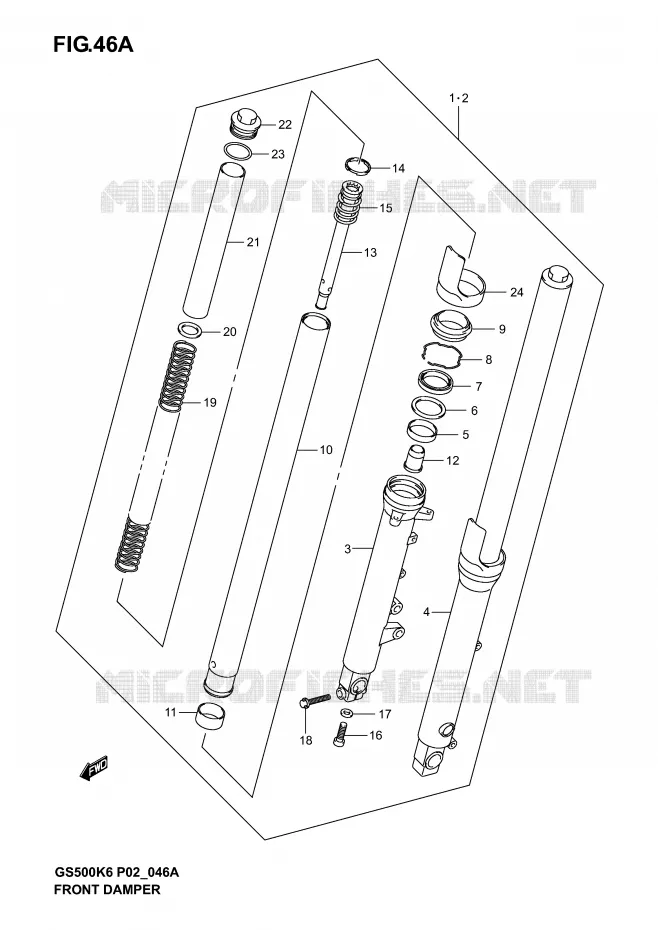 AMORTISSEUR AVANT (MODELE K4/K5/K6) Suzuki MOTO 500 GS-E 2005  GS500K5(P19)