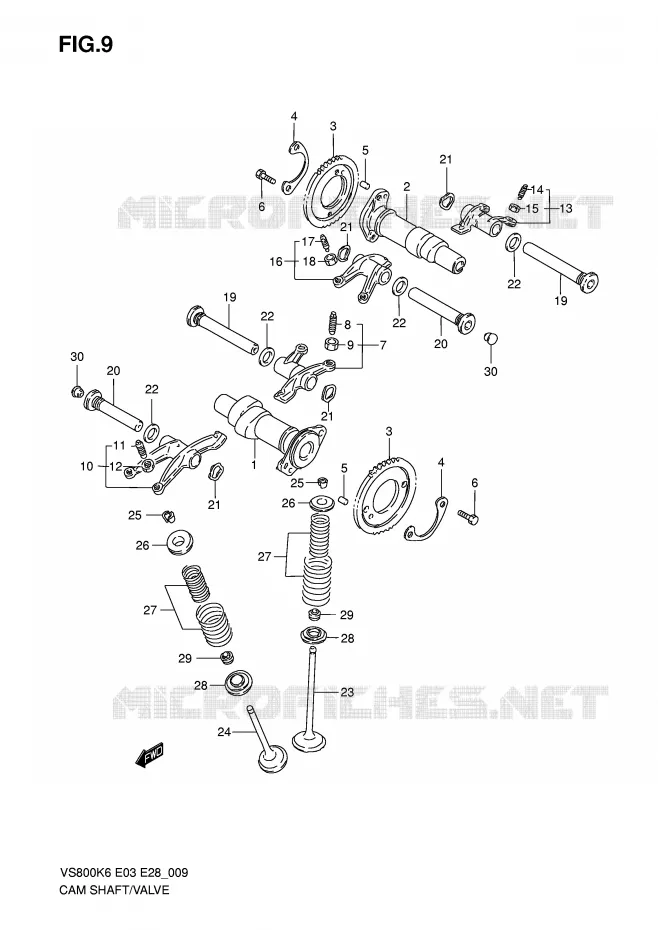 ARBRE A CAMES - SOUPAPES Suzuki MOTO 800 INTRUDER 2009  VS800K9(E3/E28)