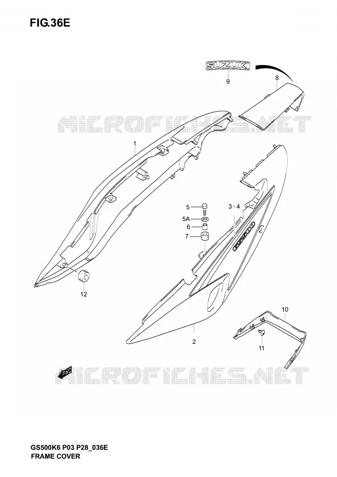 CARENAGES ARRIERE  (GS500K6 P28) Suzuki MOTO 500 GS-E 2003  GS500K3(P3)