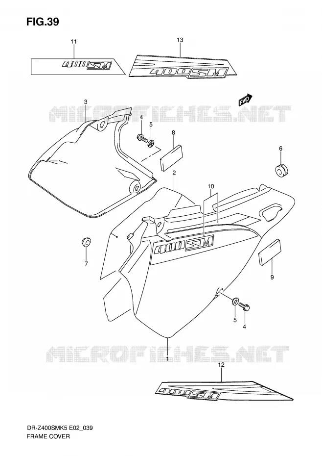 CARENAGES ARRIERE  (MODELE K5/K6) Suzuki MOTO 400 DR-Z 2007  DR-Z400SMK7(E2)