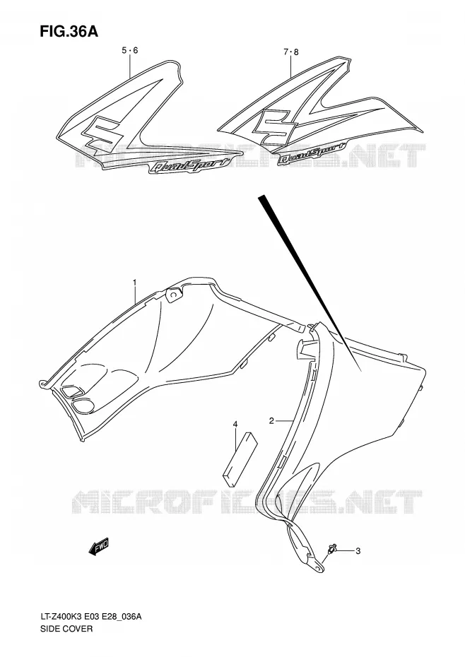 CARENAGES ARRIERE (MODELE K5/K6) Suzuki QUAD 400 QUADSPORT 2004  LT-Z400ZK4(E3/E28)