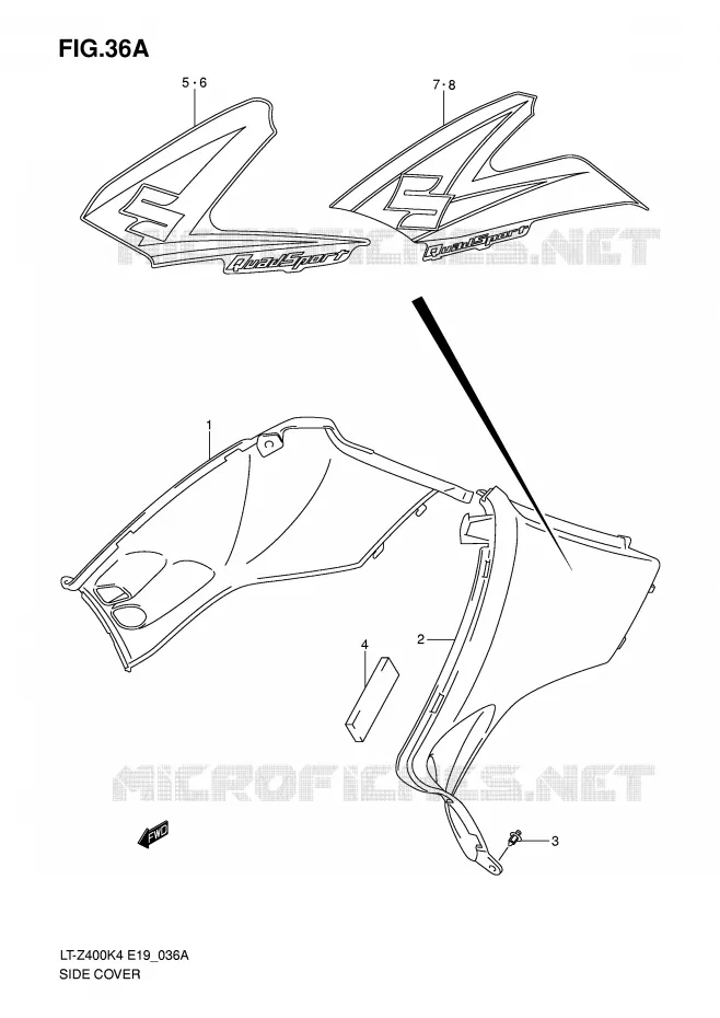 CARENAGES ARRIERE (MODELE K5/K6) Suzuki QUAD 400 QUADSPORT 2007  LT-Z400K7(E19)