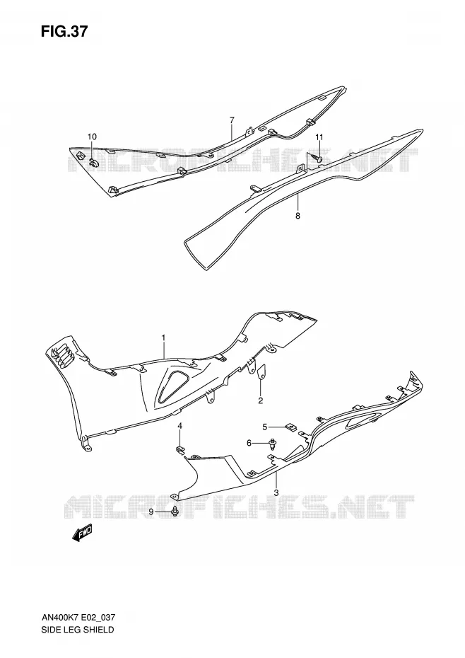 CARENAGES INFERIEURS (MODEL K7/K8) Suzuki SCOOTER 400 BURGMAN 2010  AN400ZAL0(E2)