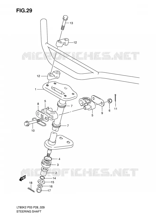 COLONNE DE DIRECTION Suzuki QUAD 80 QUADSPORT 2004  LT80K4(P3/P28)
