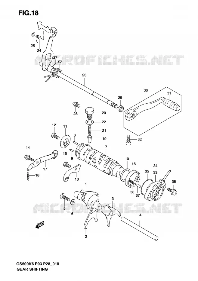 ENSEMBLE DE SELECTION DE VITESSES Suzuki MOTO 500 GS-E 2004  GS500K4(P3)