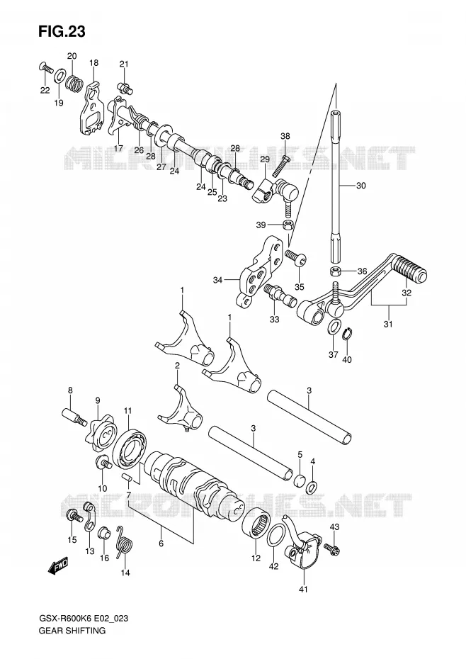 ENSEMBLE DE SELECTION DE VITESSES Suzuki MOTO 600 GSX-R 2007  GSX-R600K7(E2)