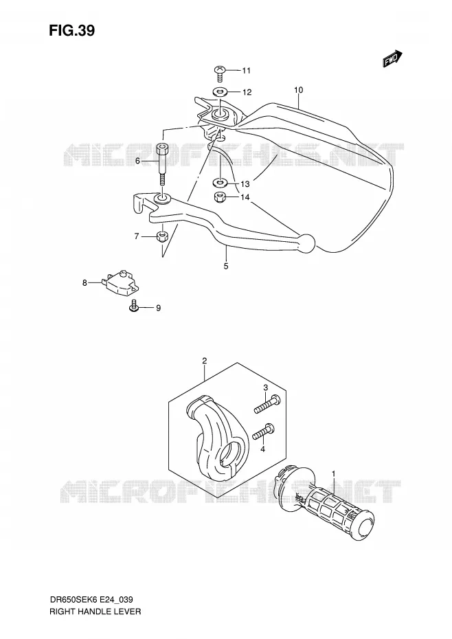 ENSEMBLE LEVIER - POIGNEE DROITE Suzuki MOTO 650 DR 2006  DR650SEK6(E24)