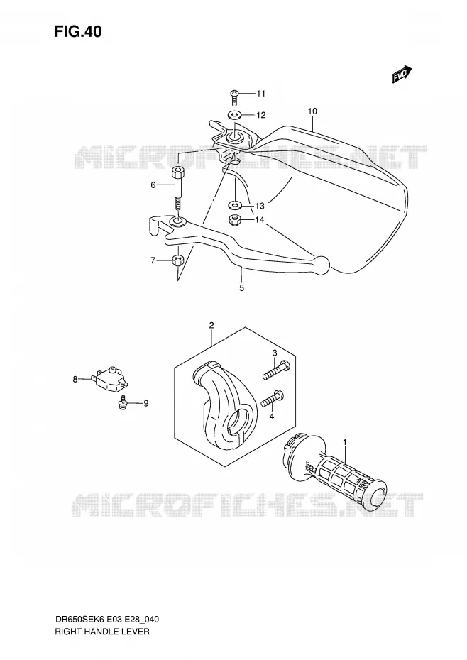 ENSEMBLE LEVIER - POIGNEE DROITE Suzuki MOTO 650 DR 2007  DR650SEK7(E3/E28)